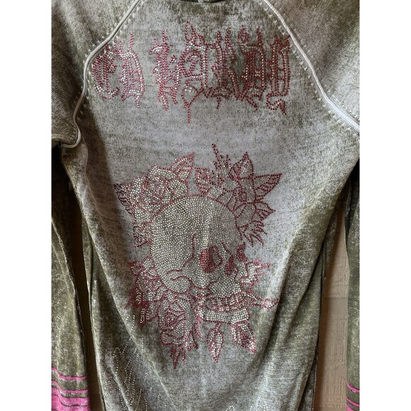 Ed Hardy Christian Audgier women Vintage Skull Hooded Sweater sz Small Silk Knit - Picture 4 of 9
